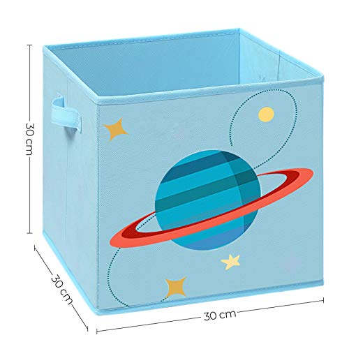 SONGMICS Cajas de Almacenaje, Juego de 3, Organizadoras de Juguetes, Cubos Plegables con Asas, para Habitación de Niños, Sala de Juegos, 30 x 30 x 30 cm, Tema del Espacio, Azul RFB001B03