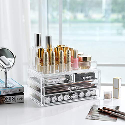 SONGMICS – Cajones organizadores acrílicos para Almacenamiento de cosméticos, 24 x 13,5 x 18,5 cm, 2 Niveles, 4 cajones Grandes