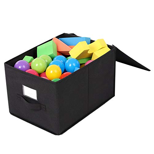 SONGMICS Juego de 3 Cajas Plegables de Alcon Tapas, Cubos de Tela con Portaetiquetas, 40 x 30 x 25 cm, Negro RFB03H