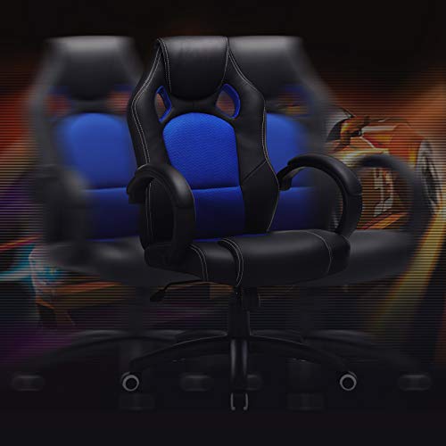 SONGMICS OBG56L Racing - Silla de Escritorio de Oficina Ergonómica Regulable con Ruedas, color Azul