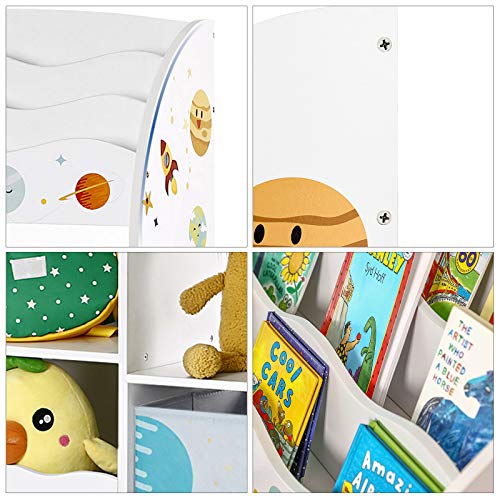 SONGMICS Organizador de Juguetes y Libros para Niños, Estantería de Almacenamiento Multifuncional con 2 Cajas, Gran Capacidad, Tema Universal, para Dormitorio, Salón, Blanco GKR42WT