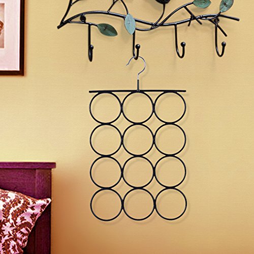 SONGMICS Organizador para Pañuelos y Bufandas, Percha metálica con 12 Anillos, 25,2 x 41,5 cm, Color Negro CRI22B