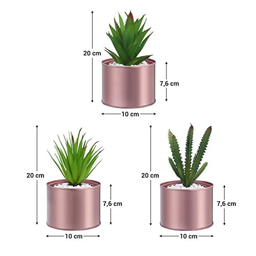 SONGMICS Plantas Artificiales en Maceta, Juego de 3, Plantas Falsas, Plantas Decorativas para Sala de Estar, Oficina, Librería, Decoración de Mesa, Macetas Doradas de Rosa, Plantas Verdes LAP204A02