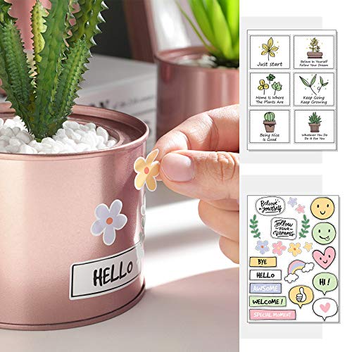 SONGMICS Plantas Artificiales en Maceta, Juego de 3, Plantas Falsas, Plantas Decorativas para Sala de Estar, Oficina, Librería, Decoración de Mesa, Macetas Doradas de Rosa, Plantas Verdes LAP204A02