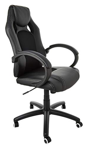 SONGMICS Racing Silla de Escritorio de Oficina Ergonómica Regulable con Ruedas, OBG56B, Negro