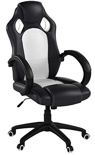 SONGMICS Racing Silla de Escritorio de Oficina Ergonómica Regulable con Ruedas, OBG56BW, Blanco