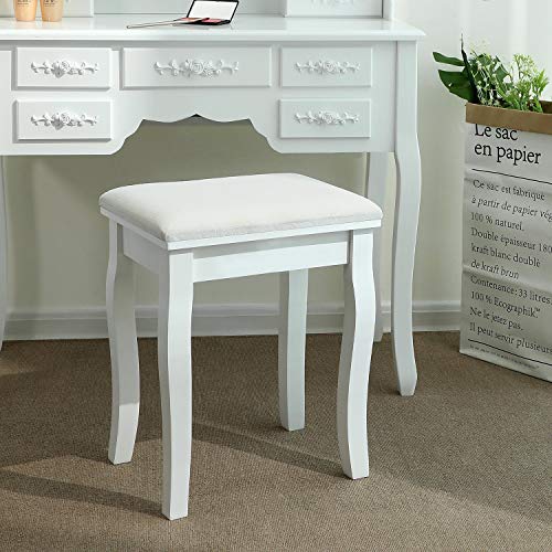 SONGMICS RDS50W - Taburete Tapizado para Tocador de Madera, Blanco