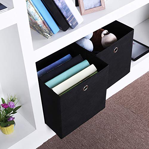 SONGMICS RFB02H-3 - Organizadores Plegables, 6 Piezas, con Agujeros para Dedos, 30 x 30 x 30 cm. Negro