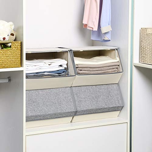 Songmics RLB02G - Juego de 2 cajas plegables para juguetes para niños, apilables, con cierre magnético y soporte de alambre de hierro, 38 x 25 x 35 cm, color gris, RLB02G, tela beige