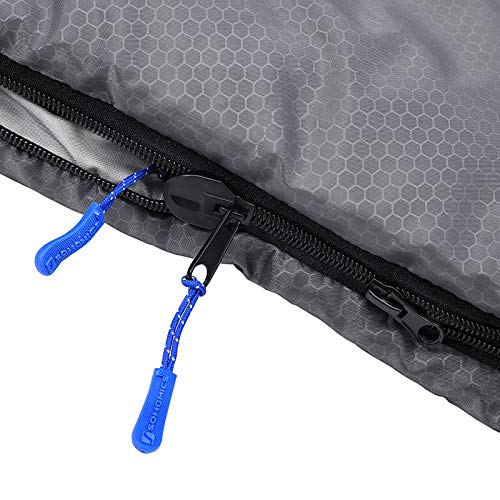 SONGMICS Saco de Dormir, Bolsa de Dormir Ancha, 4 Estaciones, Fácil de Llevar, Ligera, Compacta, para Excursión de Camping, 220 x 84 cm, Temperatura Ideal 5-15°C, Gris Oscuro y Verde GSB02AJ