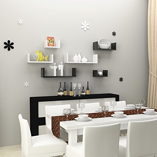 SONGMICS Set de 3 Estantes de Pared, Estantes Flotantes, 30/45/60 cm, Decorativos, Creativos, para Habitación, Salón, Cocina, Pasillo, Capacidad de Carga de 15 kg, Negro LWS66B