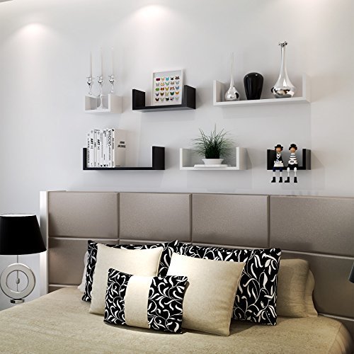 SONGMICS Set de 3 Estantes de Pared, Estantes Flotantes, 30/45/60 cm, Decorativos, Creativos, para Habitación, Salón, Cocina, Pasillo, Capacidad de Carga de 15 kg, Negro LWS66B