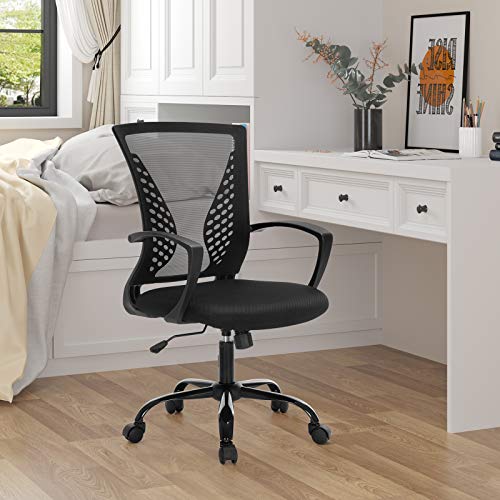 SONGMICS Silla de Malla, Silla de Oficina Giratoria, Regulable en Altura, Función de Inclinación, Respaldo y Asiento de Malla Transpirable, para Estudio de Oficina, Carga Máx. 120 kg, Negro OBN22BK