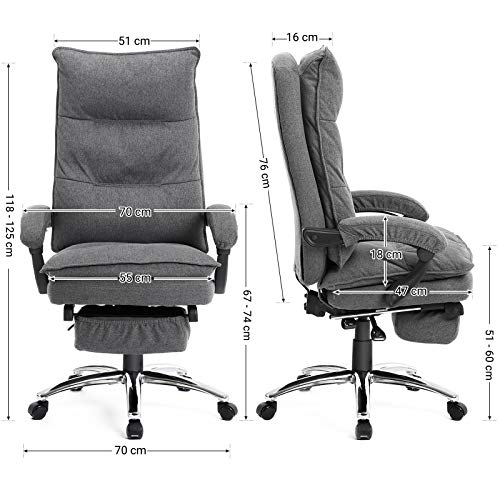 SONGMICS Silla de Oficina con Asiento expandido, Altura Ajustable, Diseño ergonómico OBG78GY