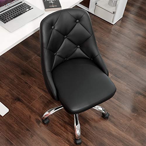 SONGMICS Silla de Oficina, Silla Giratoria Cómoda, Regulable en Altura, Capacidad de Carga de 120 kg, Marco de Acero, Superficie de Cuero Sintético, para Estudio, Oficina, Negro OBG018B01