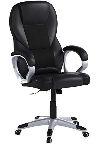 Songmics Sonmics OBG22B-Silla de Oficina giratoria (Altura Regulable, Acolchada), Piel sintética, Negro, 76x66x32