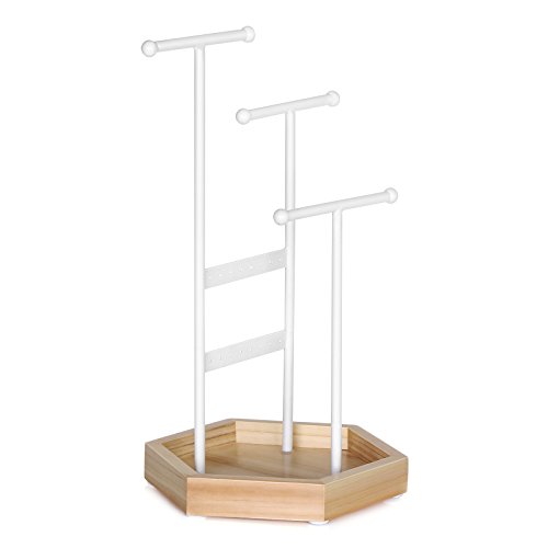 SONGMICS Soporte, Expositor, Baumschmuck aus Metall und Madera, Collares, Pulseras, Ohrringe, Ringe, Geschenk für Mujeres, Weiß JJS03NW, Eisenrahmen, Weiß 20,5 x 18 x 36 cm