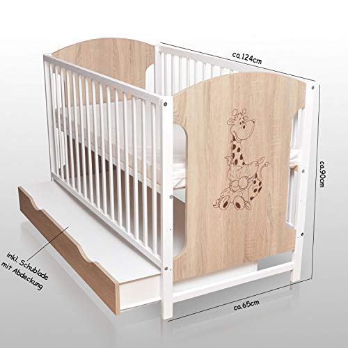 Sonoma - Cuna de rejilla (120 x 60 cm, con colchón y cajón), color blanco