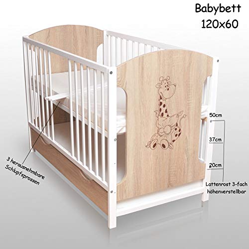 Sonoma - Cuna de rejilla (120 x 60 cm, con colchón y cajón), color blanco