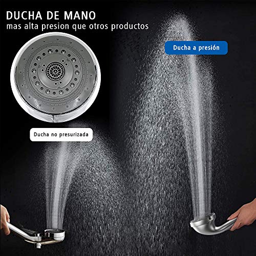 SOONAN Alcachofa de Ducha con Alta Presión 7 Modos de Chorro de Agua Universal Cabezal de Ducha con el Tubo Flexible 2M de Acero Inoxidable