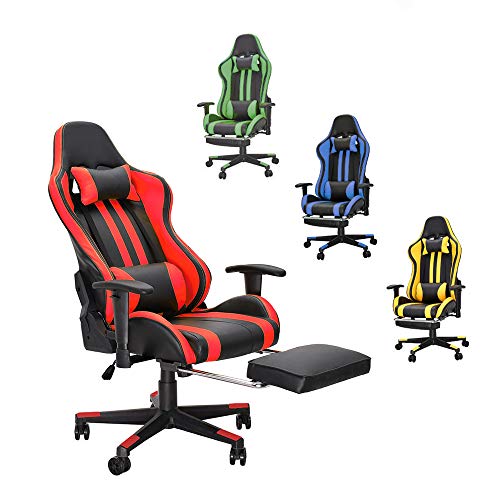 Soontrans Silla Gaming con Reposapies Ergonómica Silla Gamer Computadora Oficina con Reposacabeza Apoyo y Cojín Lumbar, Reposabrazos Ajustable, para Los Jugadores de PC Gamer (Rojo)