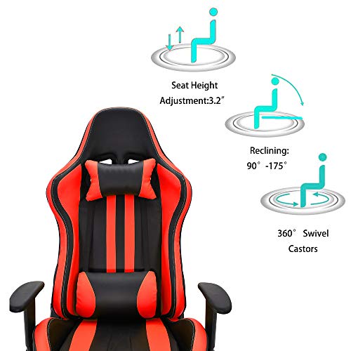 Soontrans Silla Gaming con Reposapies Ergonómica Silla Gamer Computadora Oficina con Reposacabeza Apoyo y Cojín Lumbar, Reposabrazos Ajustable, para Los Jugadores de PC Gamer (Rojo)