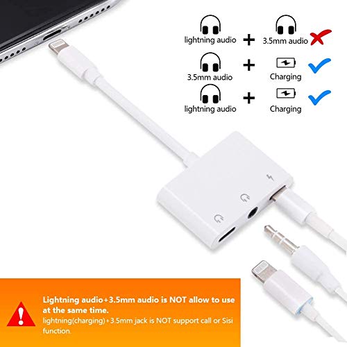 SOOTEWAY Adaptador para Auriculares,Adaptador de Audio 3 en 1 con Puerto de Carga Dual y Conector para Auriculares de3.5mm,Compatible para iPhone/iPad Series(Soporte iOS9.2 o Posterior) Plug and Play