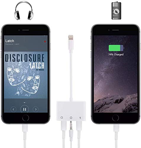 SOOTEWAY Adaptador para Auriculares,Adaptador de Audio 3 en 1 con Puerto de Carga Dual y Conector para Auriculares de3.5mm,Compatible para iPhone/iPad Series(Soporte iOS9.2 o Posterior) Plug and Play