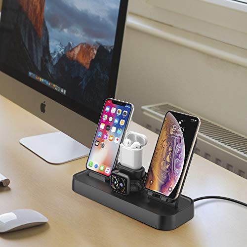 Soporte de Carga para Apple Watch, Estación de Carga Rápida Qi Inalámbrica 4 en 1 Soportes de Carga de para Phone X XS MAX 8 Plus y Teléfonos Qi-Enabled AirPods e iWatch Series 4/3/2/1