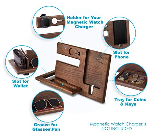 Soporte de Madera para Llaves, para teléfono, estación de Acoplamiento, Soporte de Roble, Organizador de Reloj, Regalo para Hombres, Esposa, Esposa, Aniversario, papá, cumpleaños, Noche, Tableta