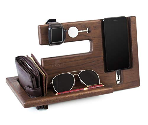 Soporte de Madera para Llaves, para teléfono, estación de Acoplamiento, Soporte de Roble, Organizador de Reloj, Regalo para Hombres, Esposa, Esposa, Aniversario, papá, cumpleaños, Noche, Tableta