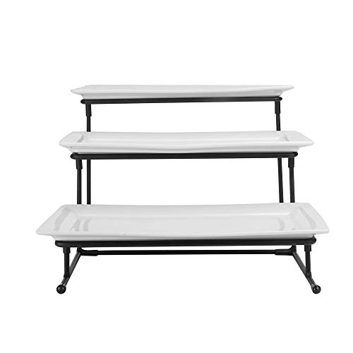 Soporte de tres niveles con platos de fuente | Tres bandejas para servir niveles de pastel | Exhibición de alimentos de cocina | M&W