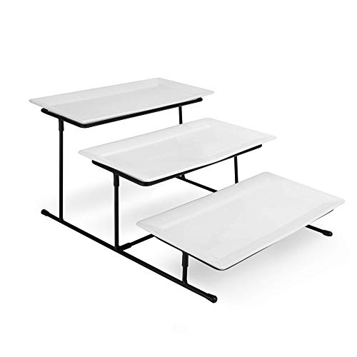 Soporte de tres niveles con platos de fuente | Tres bandejas para servir niveles de pastel | Exhibición de alimentos de cocina | M&W