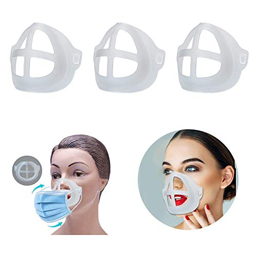 Soporte facial 3D para máscara, máscara de cara, marco de soporte interior, máscara de silicona, protector de lápiz labial facial reutilizable, para una respiración cómoda (3 unidades)