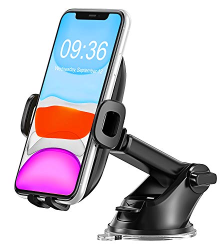 Soporte Móvil Coche, 360° Rotación Salpicadero Soporte Móvil para Coche con Brazo Ajustable, Universal Parabrisas Soporte Telefono Coche con Ventosa Fuerte para la Mayoría de los Teléfonos