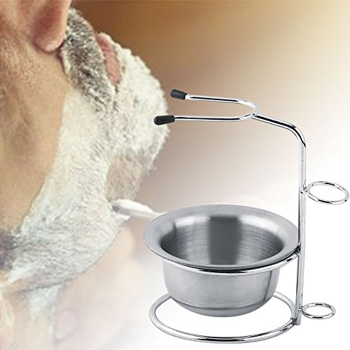 Soporte para maquinillas de afeitar y pinceles de afeitar con cuenco de acero inoxidable para cepillo de barba + taza para jabón