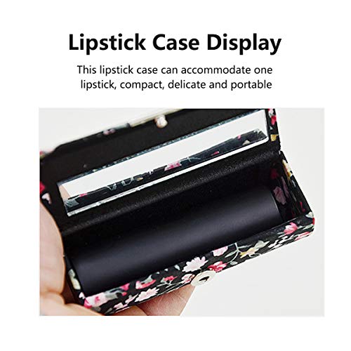 Soporte para pintalabios retro floral | 2 piezas (blanco + negro), organizador portátil de pintalabios con espejo, bonito kit de almacenamiento de cosméticos, mini estuches de viaje
