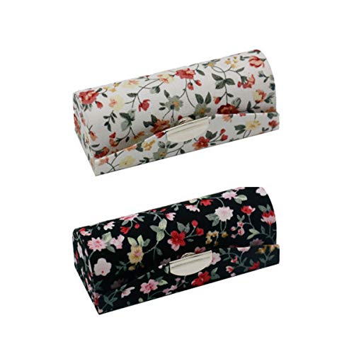 Soporte para pintalabios retro floral | 2 piezas (blanco + negro), organizador portátil de pintalabios con espejo, bonito kit de almacenamiento de cosméticos, mini estuches de viaje