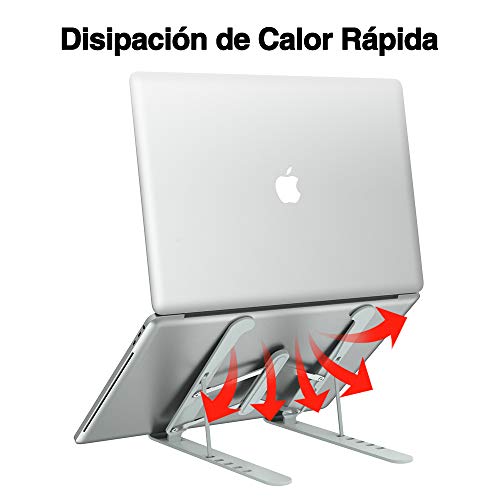 Soporte Portátil Mesa 6 Ángulos Ajustables, ABS+silicona+aleación de aluminio, Soporte Ordenador Ventilado Plegable, Laptop Stand, Ligero Soporte Mesa para Macbook DELL XPS, HP, PC y Otros 10-15.6”