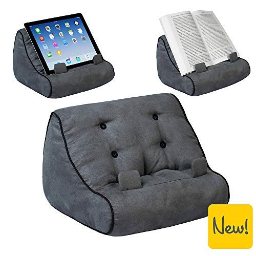 Soporte sofá de Lectura, Atril para Libros, iPad, Tablet, eReader, cojín de Descanso, Idea de Regalo - Modelo Gris