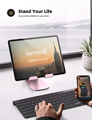 Soporte Tablet, Lamicall Multiángulo Soporte Tablet : Soporte Ajustable para Tablets para Pad 2020 Pro 10.5 / 9.7 / 12.9, Pad mini 2 3 4, Pad Air, Air 2, Samsung Tab, Otras Tablets - Oro Rosa