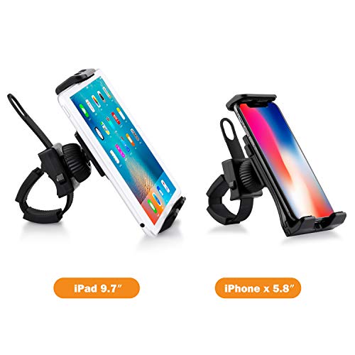Soporte universal para teléfono o tableta para bicicleta giratoria, soporte portátil para smartphone y tableta, soporte giratorio ajustable de 360 ° para smartphones y tabletas de 3,5 a 12 pulgadas