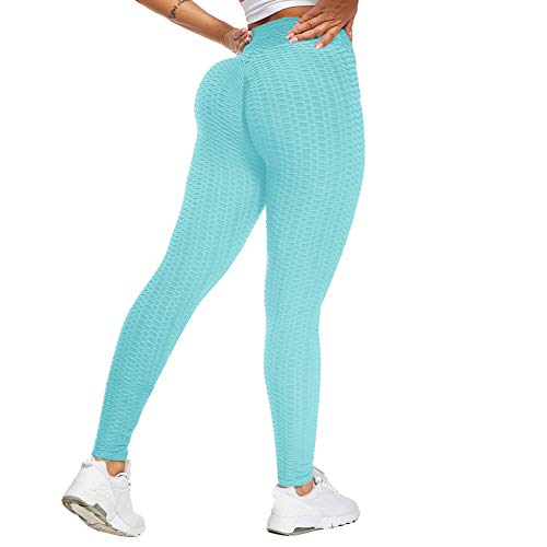 SotRong - Pantalones de yoga para mujer, cintura alta, con fruncido, para gimnasio, control de barriga, levantamiento de glúteos, Otoño-Invierno, Mujer, color azul, tamaño 38-40