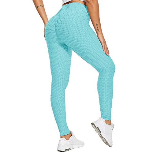 SotRong - Pantalones de yoga para mujer, cintura alta, con fruncido, para gimnasio, control de barriga, levantamiento de glúteos, Otoño-Invierno, Mujer, color azul, tamaño 38-40