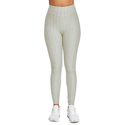 SotRong - Pantalones de yoga para mujer, cintura alta, con fruncido, para gimnasio, control de barriga, levantamiento de glúteos, Primavera-Verano, Mujer, color gris, tamaño 34
