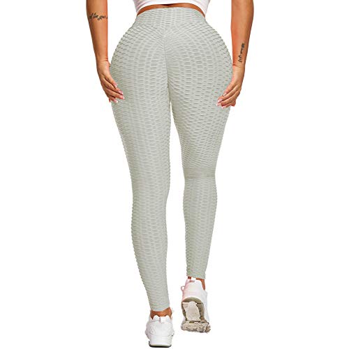SotRong - Pantalones de yoga para mujer, cintura alta, con fruncido, para gimnasio, control de barriga, levantamiento de glúteos, Primavera-Verano, Mujer, color gris, tamaño 34