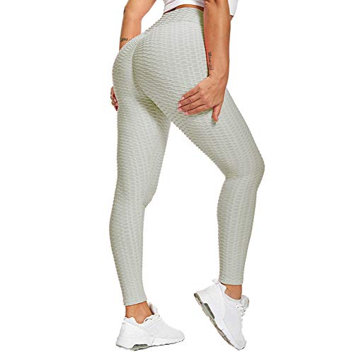 SotRong - Pantalones de yoga para mujer, cintura alta, con fruncido, para gimnasio, control de barriga, levantamiento de glúteos, Primavera-Verano, Mujer, color gris, tamaño 34