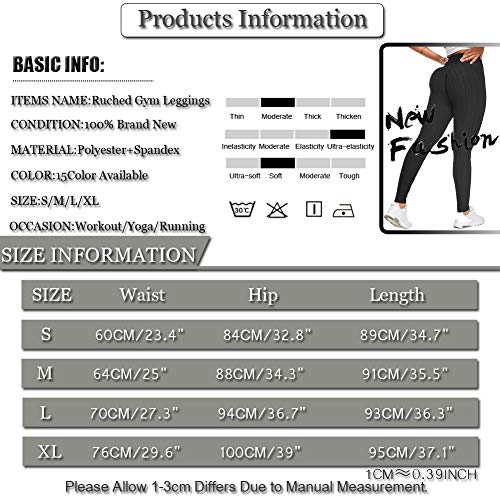 SotRong - Pantalones de yoga para mujer, cintura alta, con fruncido, para gimnasio, control de barriga, levantamiento de glúteos, Primavera-Verano, Mujer, color Negro (, tamaño 34