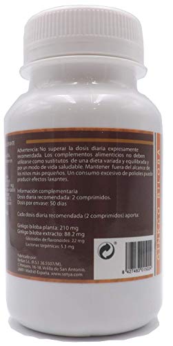 SOTYA Ginkgo Biloba 200 comprimidos (100 + 100) 700 Mg, mejora tu memoria, tu circulación, mejora tu rendimiento físico y mental. 24% flavonoides, Favorece la Concentración