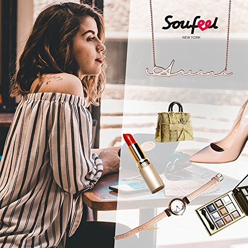 SOUFEEL Collar Plata Colgante con Nombre Estilo Árabe Personalizados Regalo para Novia Familia Aniversario o Cumpleaño Cadena Más Extención Chapado Oro Rosa